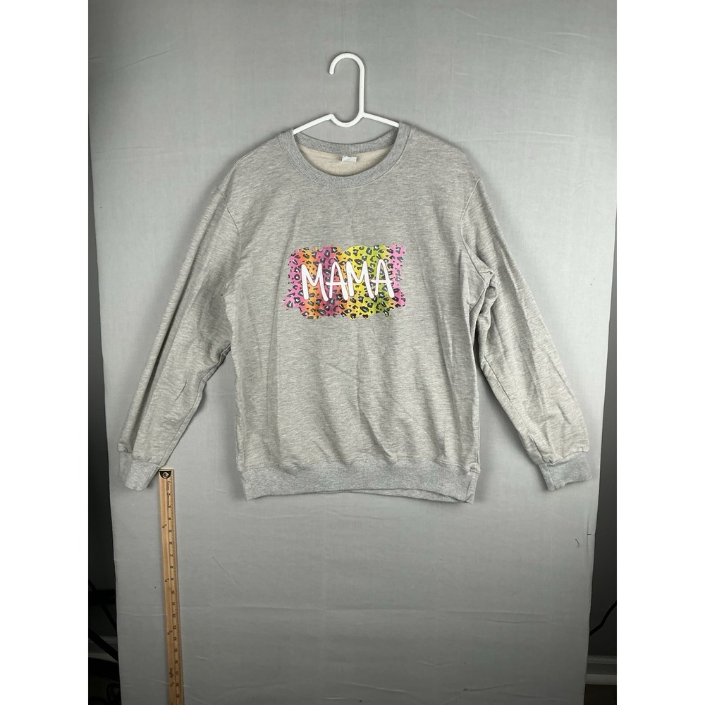 Mama Leopard Print Crewneck Sweatshirt‎ Womens 2XL Gray Pullover